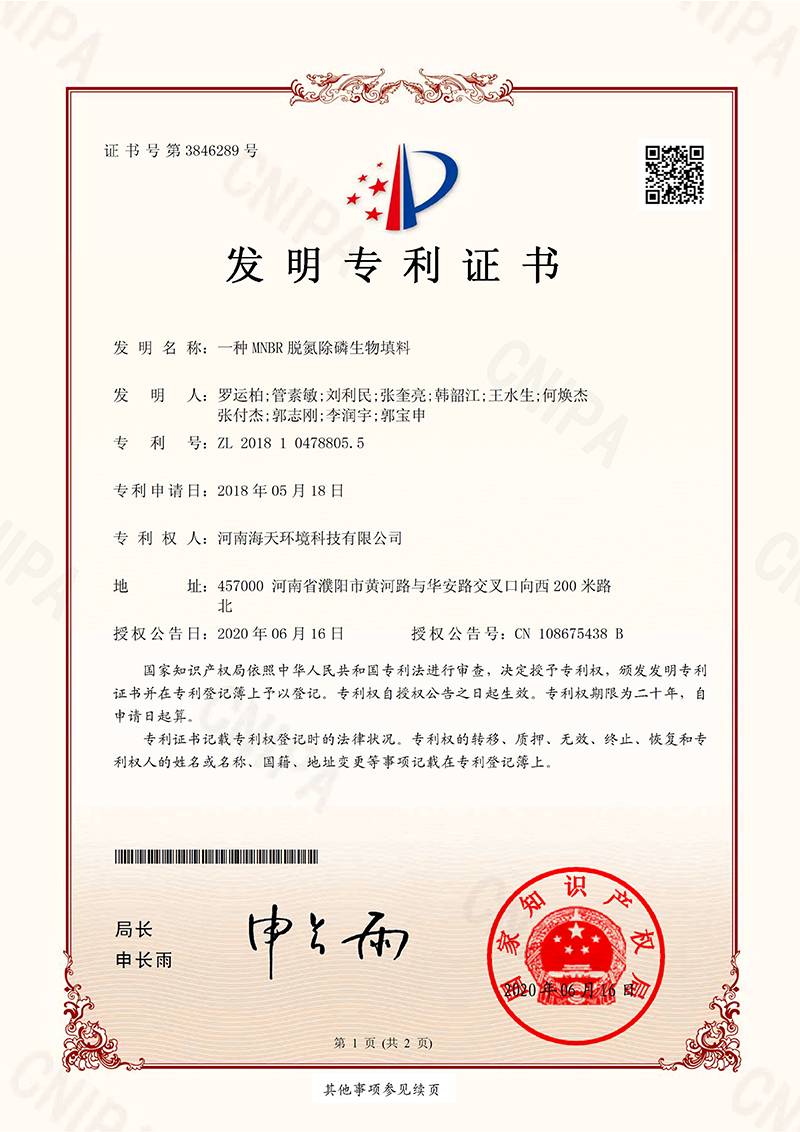 一种MNBR脱氮除磷生物填料（发明）